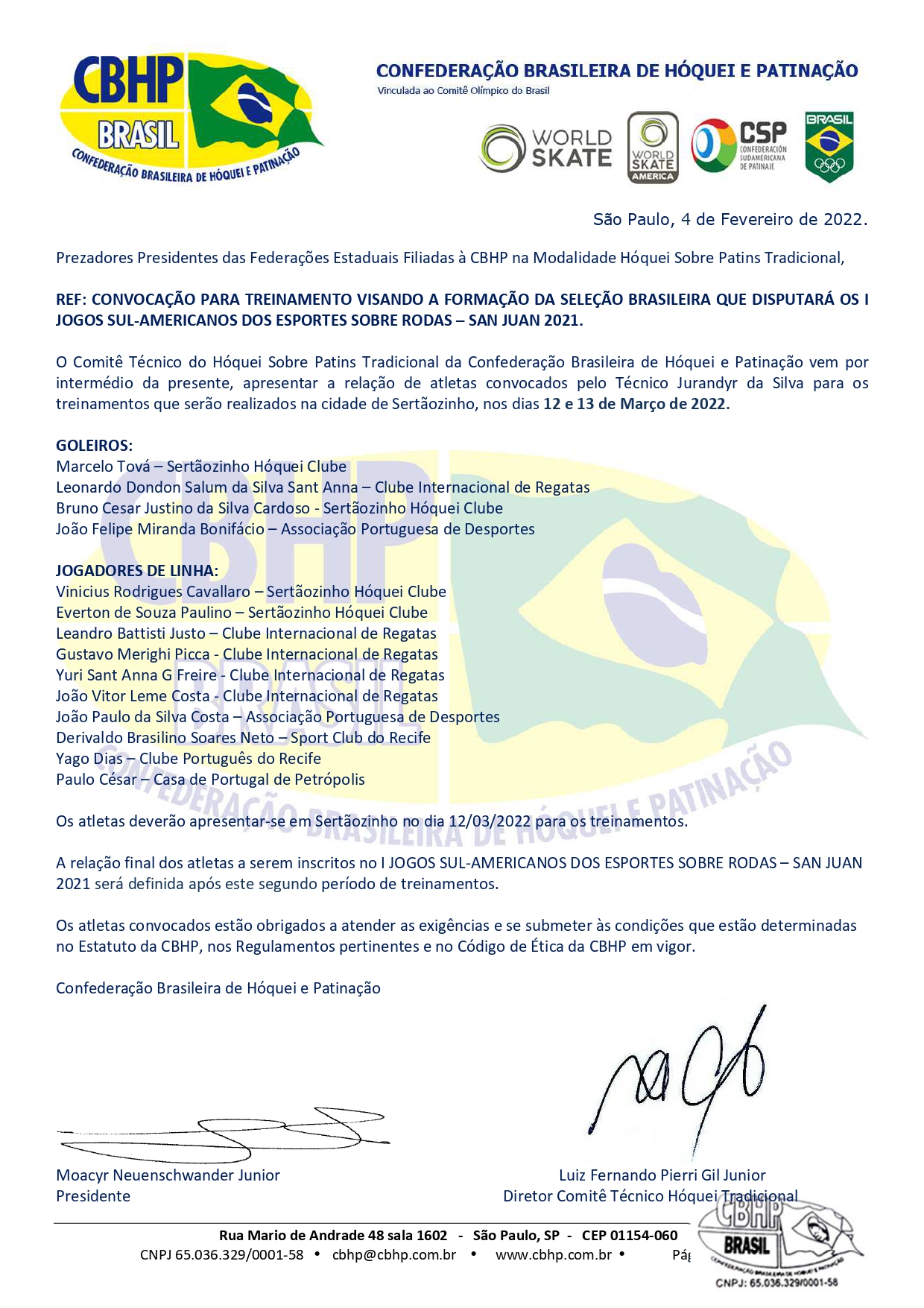 Convocação Hóquei Tradicional 
