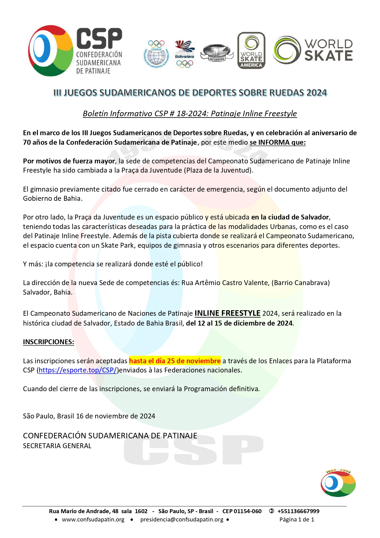 Boletim #18 (16 de novembro de 2024)