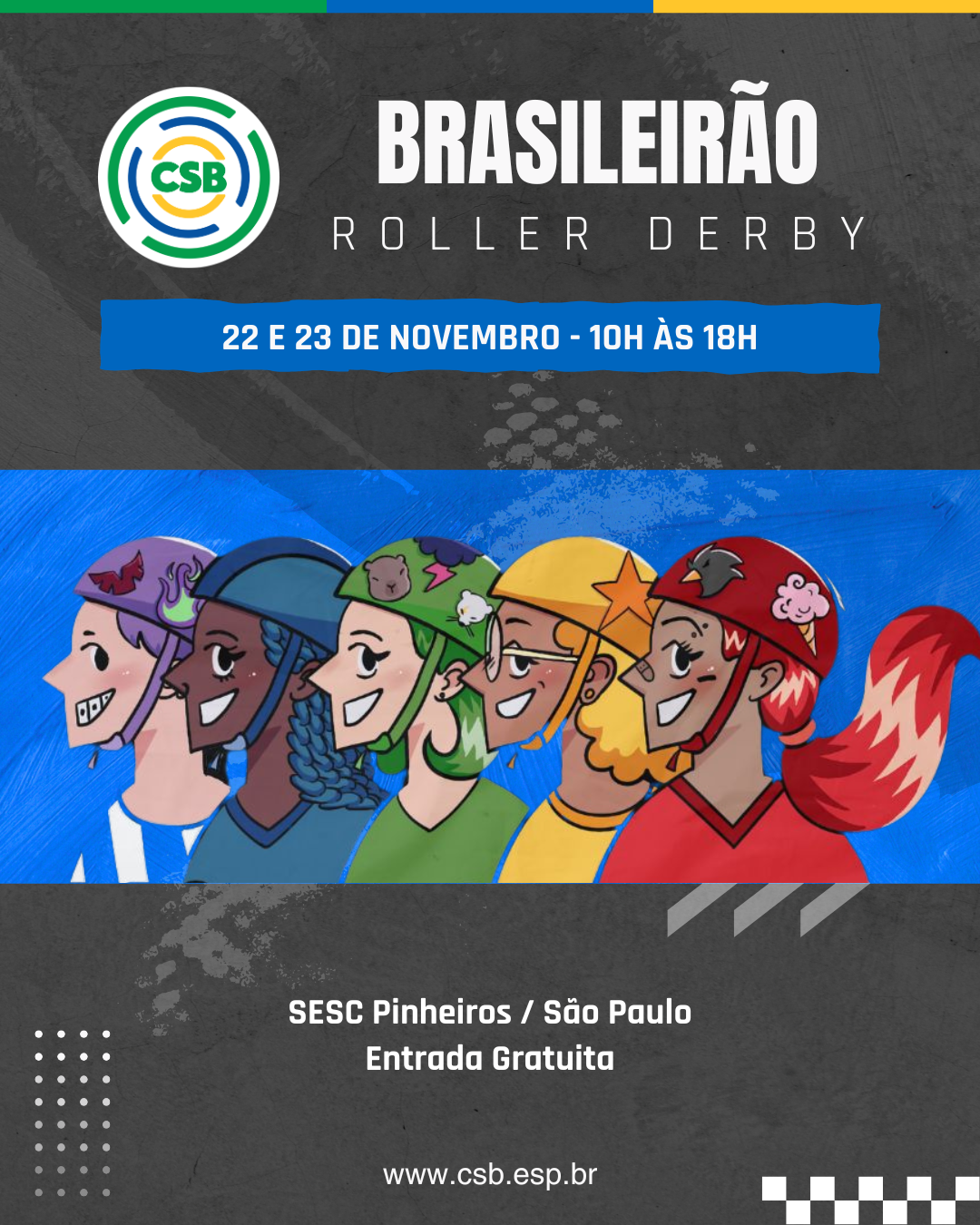 Brasileirão de Roller Derby — arte oficial do evento no SESC Pinheiros, São Paulo